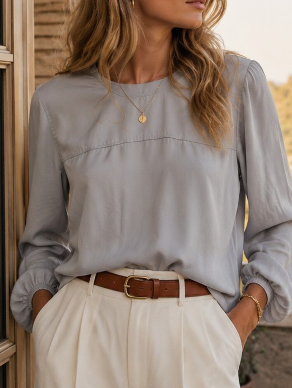 Everlane 100% Silk Grey Blouse